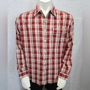 Tommy Jeas Shirt Men's Size XL Red /Tan Plaid  Button Up  100% Cotton preowned